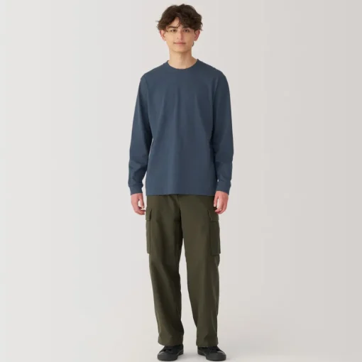Clearance Men's Washed Heavy Weight Crew Neck Long Sleeve T-Shirt T-Shirts