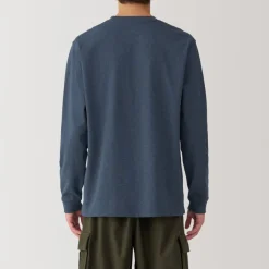 Clearance Men's Washed Heavy Weight Crew Neck Long Sleeve T-Shirt T-Shirts