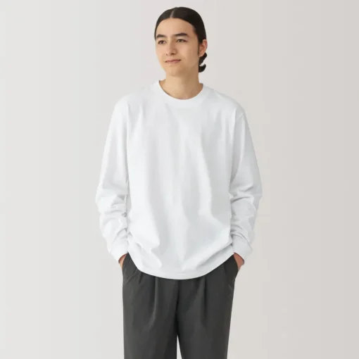 Clearance Men's Washed Heavy Weight Crew Neck Long Sleeve T-Shirt T-Shirts