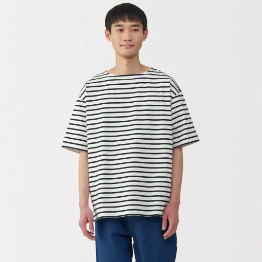 Sale Men's Washed Heavyweight Boat Neck Half Sleeve T-Shirt T-Shirts