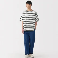 Sale Men's Washed Heavyweight Boat Neck Half Sleeve T-Shirt T-Shirts