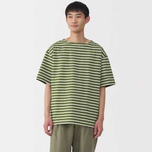 Sale Men's Washed Heavyweight Boat Neck Half Sleeve T-Shirt T-Shirts