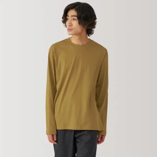 New Men's Washed Jersey Crew Neck Long Sleeve T-Shirt T-Shirts