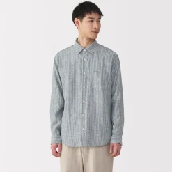 Hot Men's Washed Linen Striped Shirt Shirts & Polos
