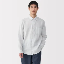 Hot Men's Washed Linen Striped Shirt Shirts & Polos