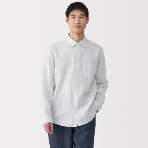 Hot Men's Washed Linen Striped Shirt Shirts & Polos