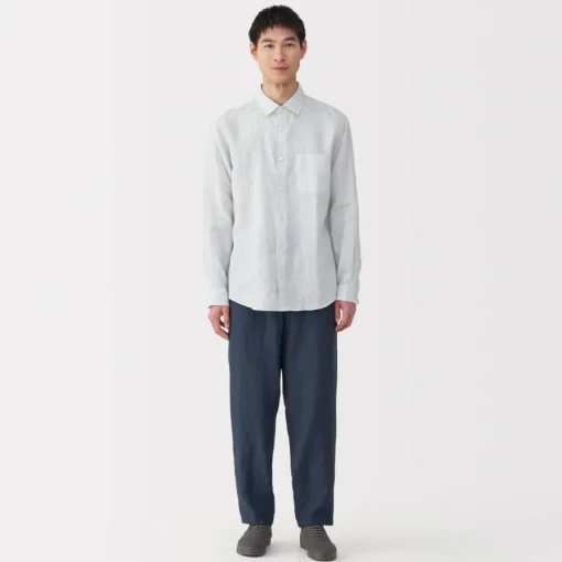 Hot Men's Washed Linen Striped Shirt Shirts & Polos