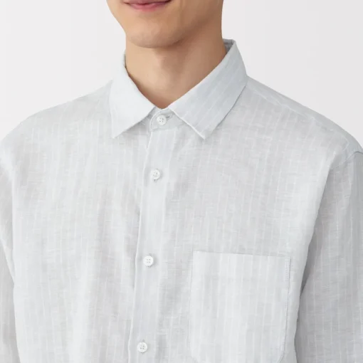 Hot Men's Washed Linen Striped Shirt Shirts & Polos