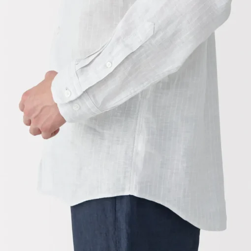 Hot Men's Washed Linen Striped Shirt Shirts & Polos