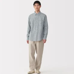 Hot Men's Washed Linen Striped Shirt Shirts & Polos