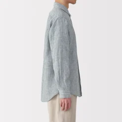 Hot Men's Washed Linen Striped Shirt Shirts & Polos