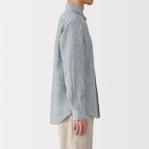 Hot Men's Washed Linen Striped Shirt Shirts & Polos