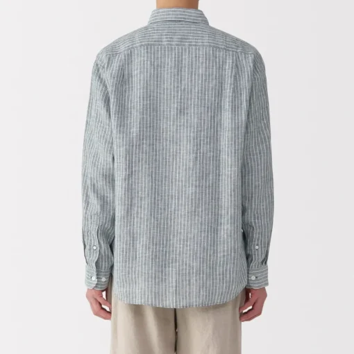 Hot Men's Washed Linen Striped Shirt Shirts & Polos
