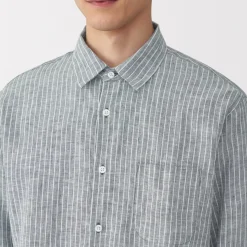 Hot Men's Washed Linen Striped Shirt Shirts & Polos