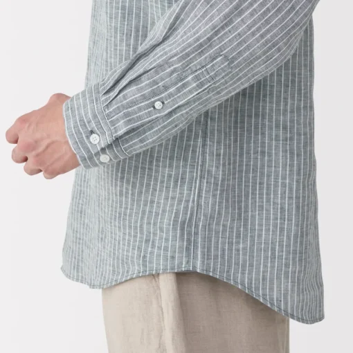 Hot Men's Washed Linen Striped Shirt Shirts & Polos