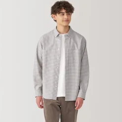 Fashion Men's Washed Oxford Button Down Long Sleeve Patterned Shirt Shirts & Polos