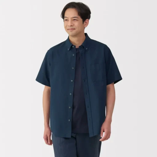 Clearance Men's Washed Oxford Button Down Short Sleeve Shirt Shirts & Polos