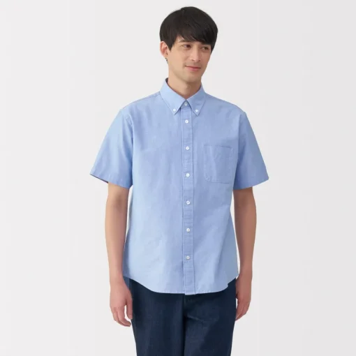 Clearance Men's Washed Oxford Button Down Short Sleeve Shirt Shirts & Polos