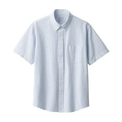 Fashion Men's Washed Oxford Button Down Short Sleeve Striped Shirt Shirts & Polos