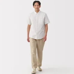 Fashion Men's Washed Oxford Button Down Short Sleeve Striped Shirt Shirts & Polos