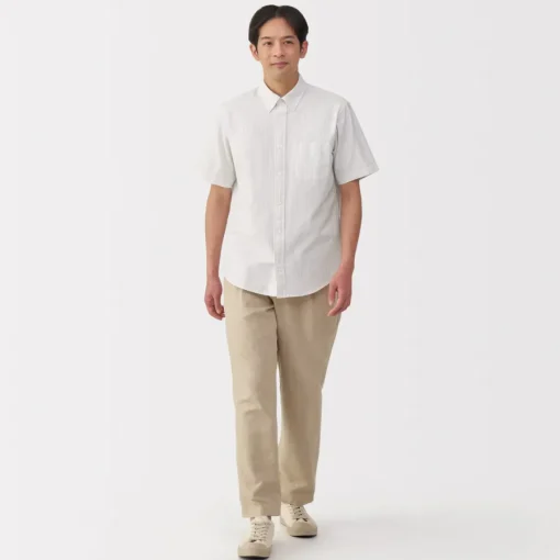 Fashion Men's Washed Oxford Button Down Short Sleeve Striped Shirt Shirts & Polos