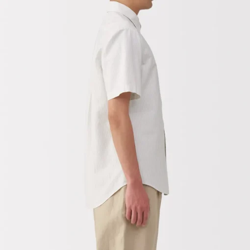 Fashion Men's Washed Oxford Button Down Short Sleeve Striped Shirt Shirts & Polos