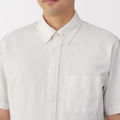 Fashion Men's Washed Oxford Button Down Short Sleeve Striped Shirt Shirts & Polos