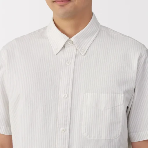 Fashion Men's Washed Oxford Button Down Short Sleeve Striped Shirt Shirts & Polos