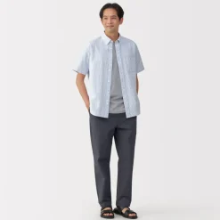 Fashion Men's Washed Oxford Button Down Short Sleeve Striped Shirt Shirts & Polos