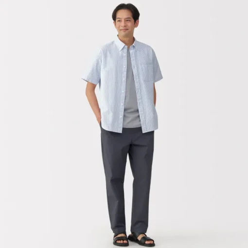 Fashion Men's Washed Oxford Button Down Short Sleeve Striped Shirt Shirts & Polos