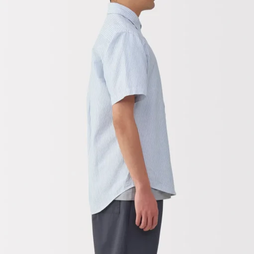 Fashion Men's Washed Oxford Button Down Short Sleeve Striped Shirt Shirts & Polos