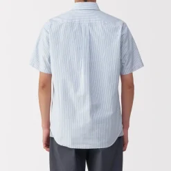 Fashion Men's Washed Oxford Button Down Short Sleeve Striped Shirt Shirts & Polos