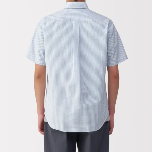 Fashion Men's Washed Oxford Button Down Short Sleeve Striped Shirt Shirts & Polos