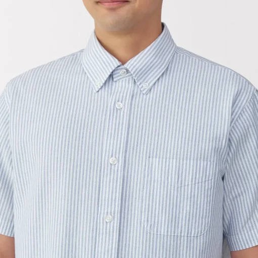 Fashion Men's Washed Oxford Button Down Short Sleeve Striped Shirt Shirts & Polos