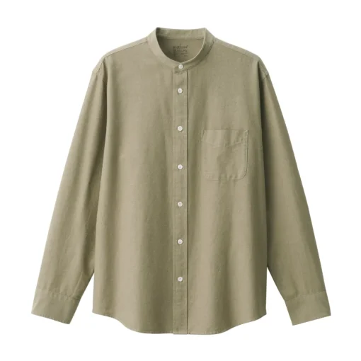 Sale Men's Washed Oxford Stand Collar Long Sleeve Shirt Shirts & Polos