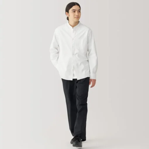 Sale Men's Washed Oxford Stand Collar Long Sleeve Shirt Shirts & Polos