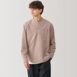 Sale Men's Washed Oxford Stand Collar Long Sleeve Shirt Shirts & Polos