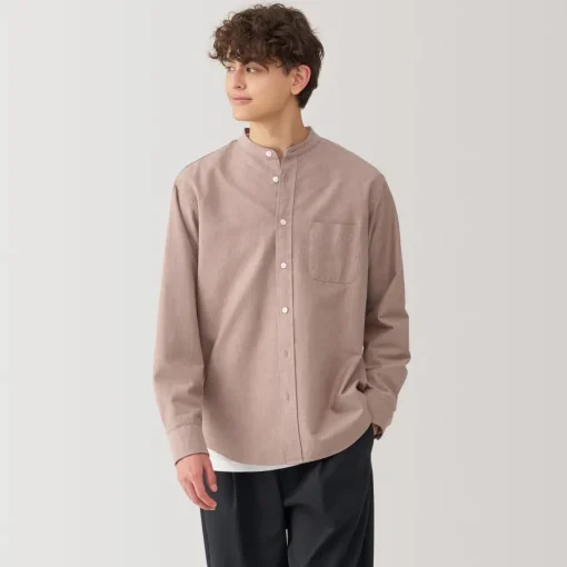 Sale Men's Washed Oxford Stand Collar Long Sleeve Shirt Shirts & Polos