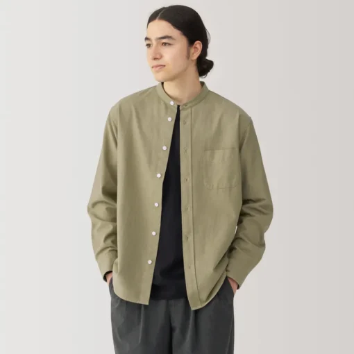 Sale Men's Washed Oxford Stand Collar Long Sleeve Shirt Shirts & Polos