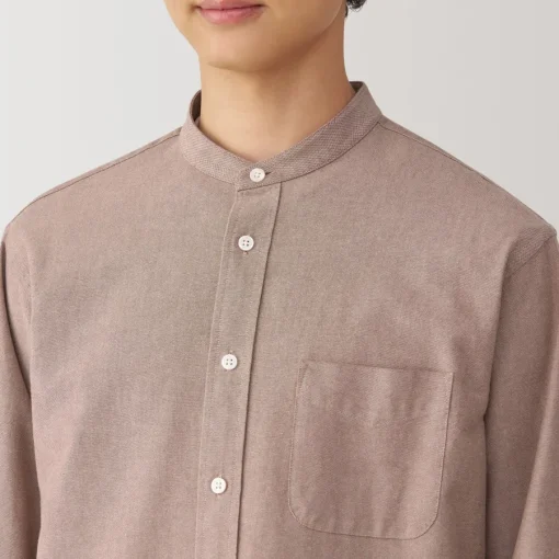 Sale Men's Washed Oxford Stand Collar Long Sleeve Shirt Shirts & Polos