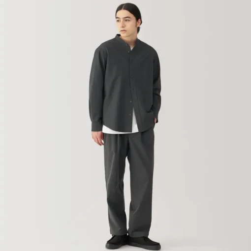 Sale Men's Washed Oxford Stand Collar Long Sleeve Shirt Shirts & Polos