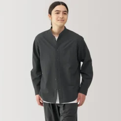 Sale Men's Washed Oxford Stand Collar Long Sleeve Shirt Shirts & Polos