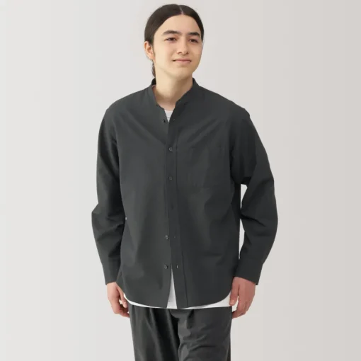 Sale Men's Washed Oxford Stand Collar Long Sleeve Shirt Shirts & Polos