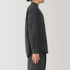 Sale Men's Washed Oxford Stand Collar Long Sleeve Shirt Shirts & Polos