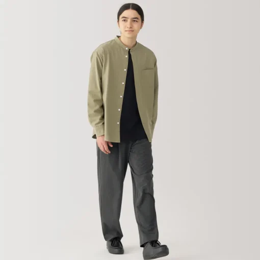 Sale Men's Washed Oxford Stand Collar Long Sleeve Shirt Shirts & Polos