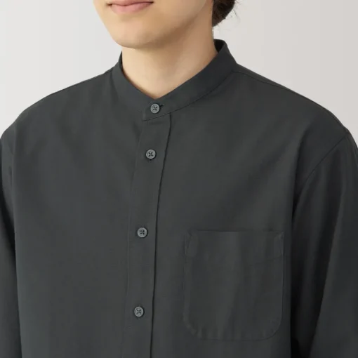 Sale Men's Washed Oxford Stand Collar Long Sleeve Shirt Shirts & Polos