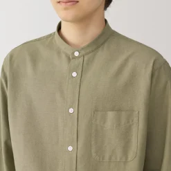 Sale Men's Washed Oxford Stand Collar Long Sleeve Shirt Shirts & Polos