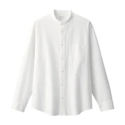 Sale Men's Washed Oxford Stand Collar Long Sleeve Shirt Shirts & Polos