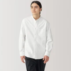 Outlet Men's Washed Oxford Stand Collar Long Sleeve Shirt Shirts & Polos