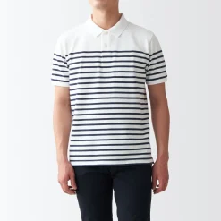 Hot Men's Washed Pique Polo Shirt Stripe Shirts & Polos